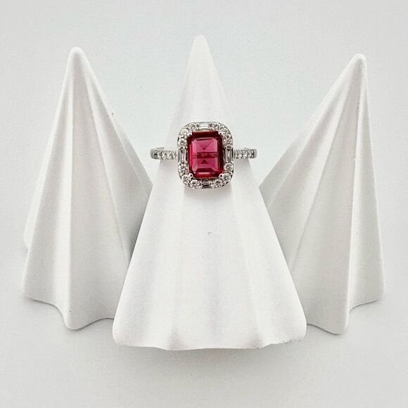 Ruby & Diamond, Sterling Silver Engagement Ring - Size 7 - 925g Sterling Silver - Picture 1 of 6